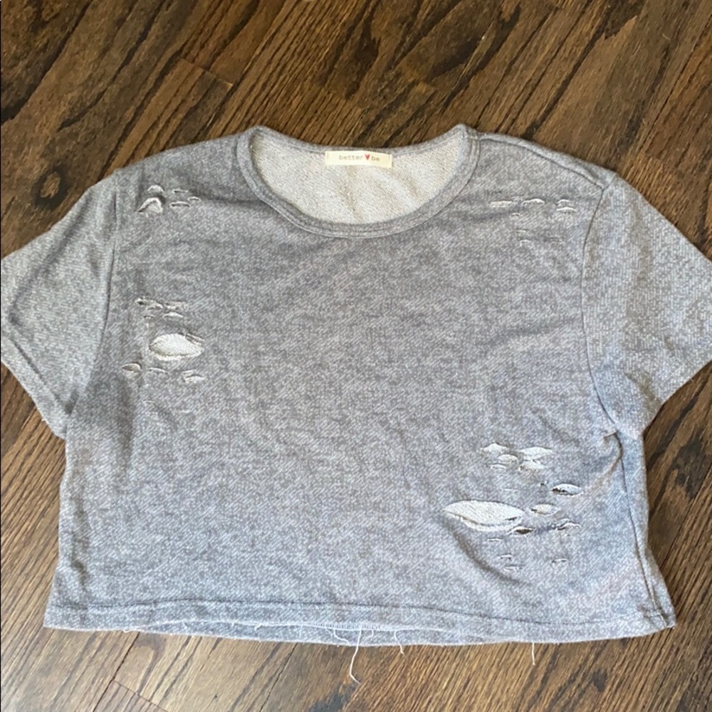 Grey ripped cropped top